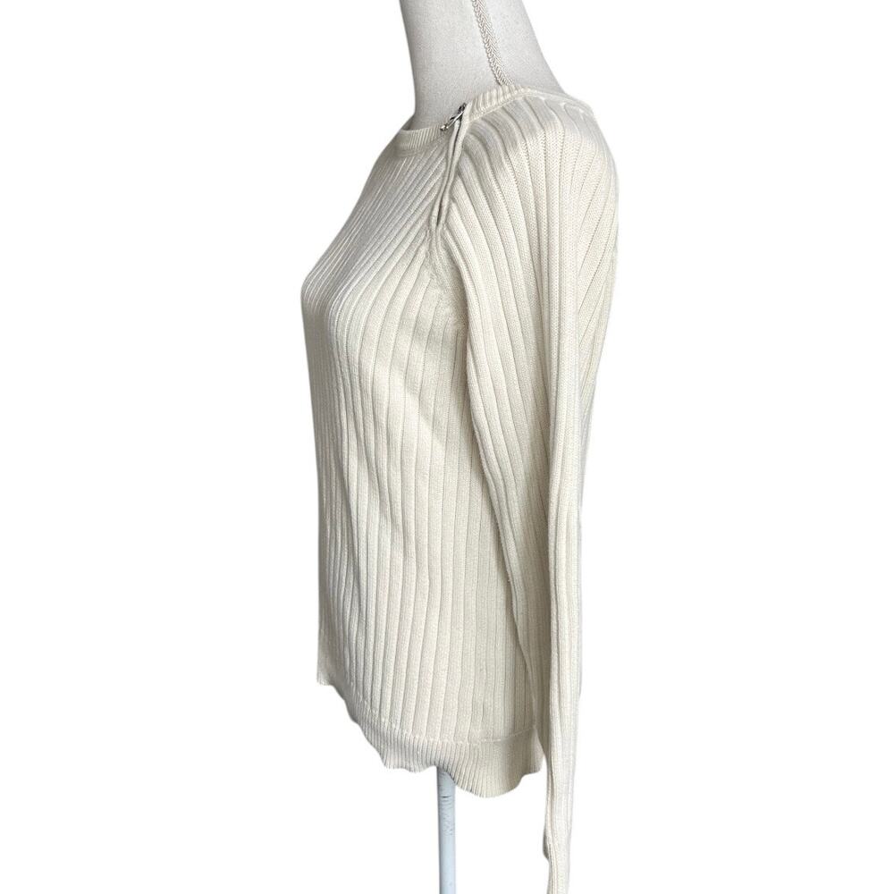Lauren Ralph Lauren Crewneck Ribbed Zip-Shoulder Sweater Cream preppy cotton - Picture 4 of 7